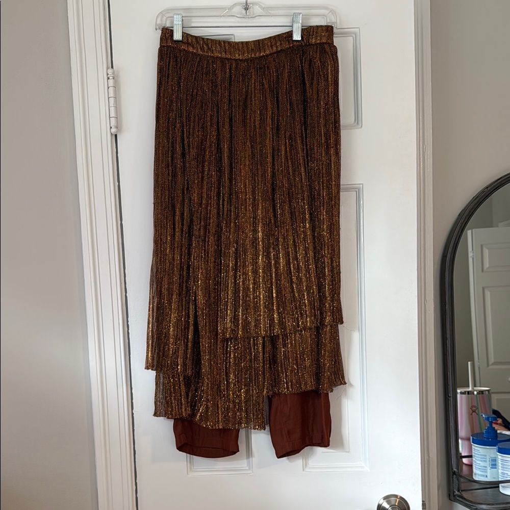Maeve Brown Gold Tiered Maxi Skirt